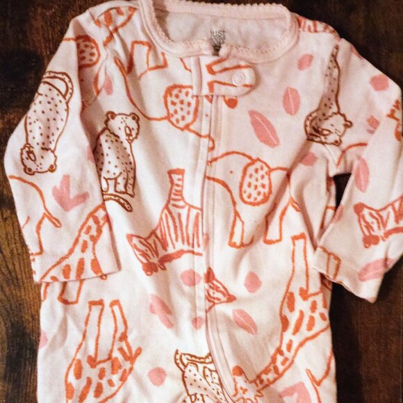 Zoo animal print, 0-3 months, zip up, feet pajamas - Picture 1 of 3